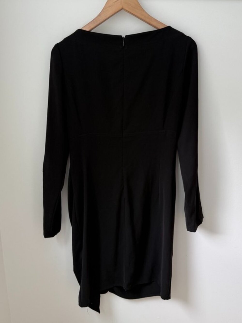 ST. JOHN Collection Black Long Sleeve Ruched Ruffle Side Mini Sheath Dress - Picture 2 of 5